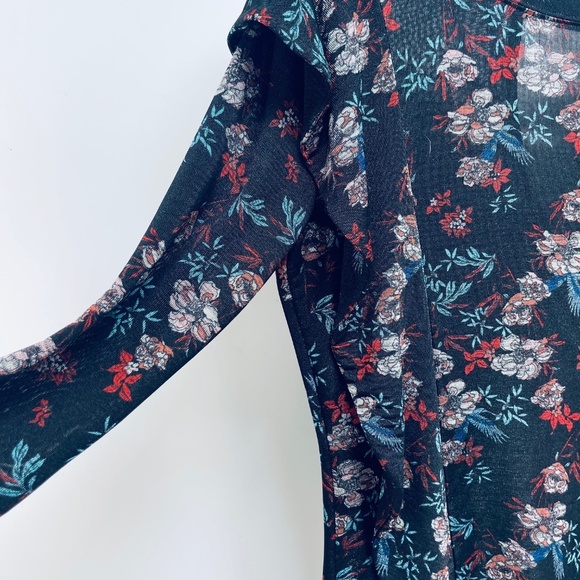 Free People Blouse Sz S Womens Dock Street Floral Ruffle Top Black Keyhole Back - Picture 2 of 14